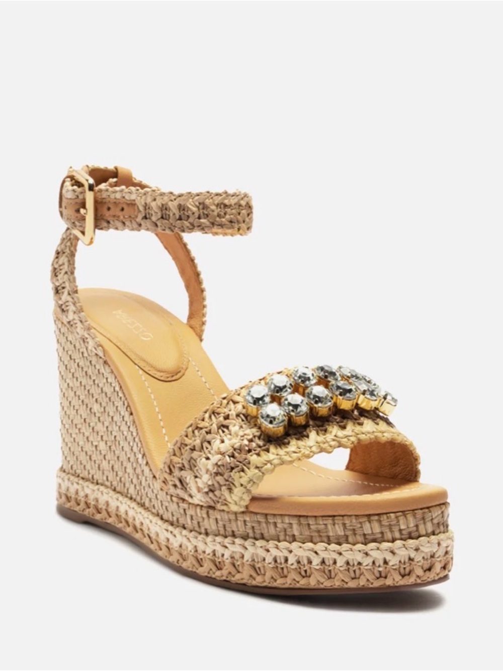 Natural Raffia Wedge Sandal with Embellished Toe Strap - Picture 8 of 10